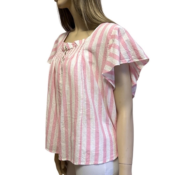 Draper James RSVP Blouse Linen Cotton Top Shirt Flutter Sleeve Shirred Smocked - Picture 8 of 16